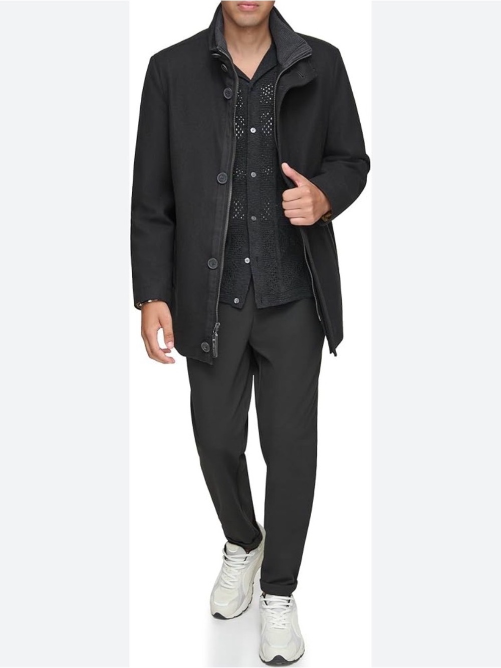 Andrew Marc Black wool Men's Pea Coat with Button & Zip Front